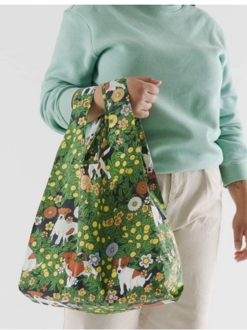 Baggu standard Chamomile Terrier floral dog Reusable Shopping bag lightweight